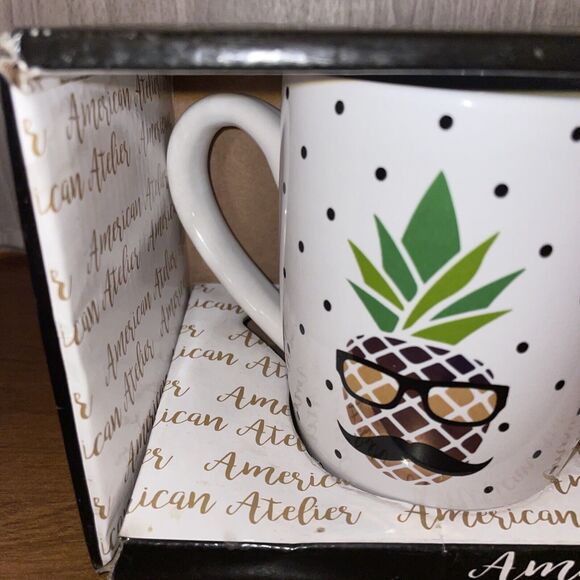 American Atelier Stoneware Coffee Mugs Mr And Mrs Pineapple Polka Dot Mugs NEW - Picture 7 of 16